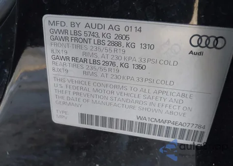2014 Audi Q5 3.0 Tdi Premium Plus from USA, damaged, VIN WA1CMAFP4EA077784